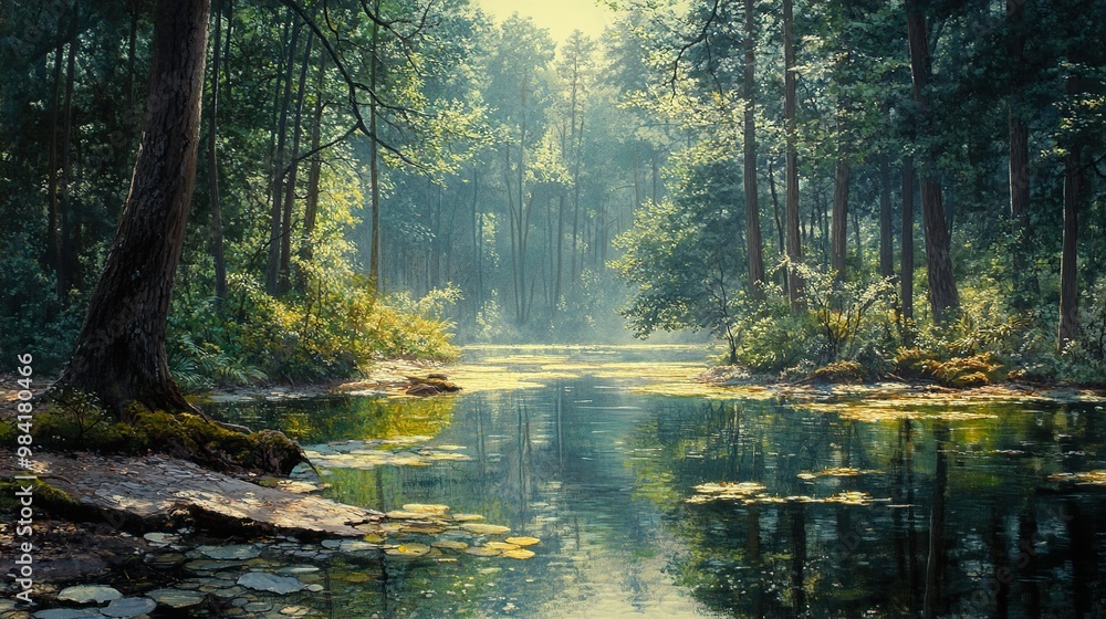 Serene Forest Lake: Tranquil Nature Scene Serene Forest Lake: Tranquil Nature Scene