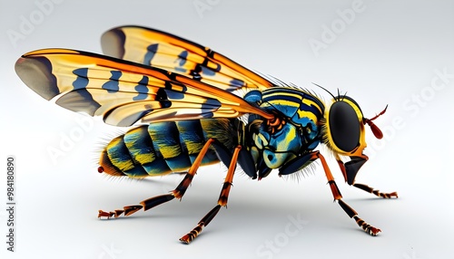 Charming 3D sawfly with vibrant patterned wings and an inviting demeanor against a clean white background photo