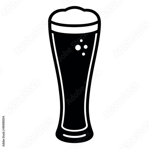 Minimalist vector illustration of a tall beer glass filled with frothy beer