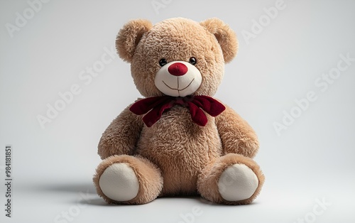 a teddy bear with a red bow.