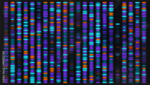 Dna sequence map. Genetic visualization pattern for medical analysis background. Abstract science bg with x and y chromosome architecture. Music sound mapping with vibrations spectrum analyzer.