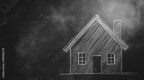 Chalkboard drawing of a house with a roof, representing homeownership and family protection photo