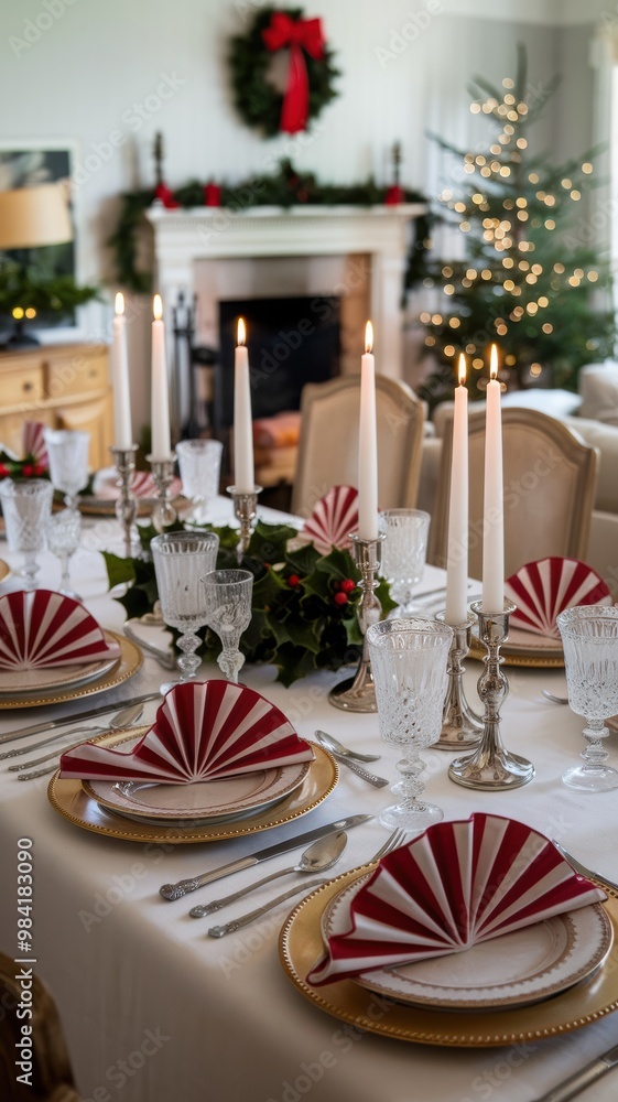 Fototapeta premium Elegant Holiday Dinner Table with Festive Decorations