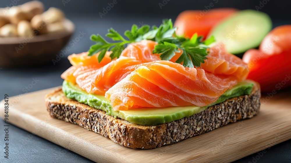 A vibrant avocado toast with smoked salmon and walnuts, rich in healthy fats to enhance mood and emotional well-being healthy fats foods, mood boost A vibrant avocado toast with smoked salmon and walnuts, rich in healthy fats to enhance mood and emotional well-being healthy fats foods, mood boost