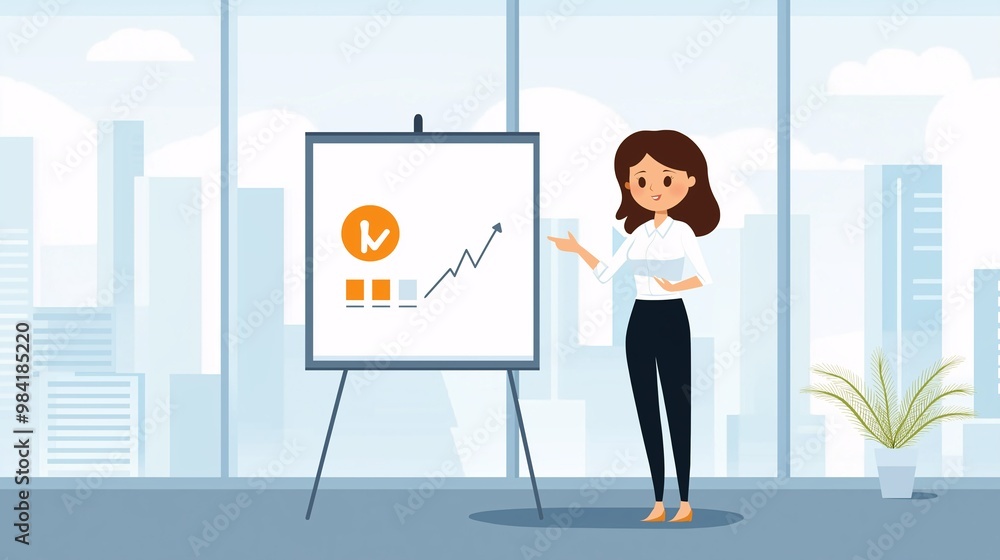 Businesswoman Presenting Growth Chart in Office Businesswoman Presenting Growth Chart in Office