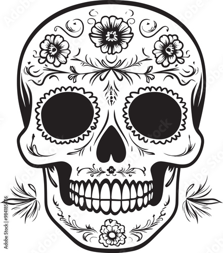 Dia De Los Muertos calaverita clean simple vector silhouette outline black