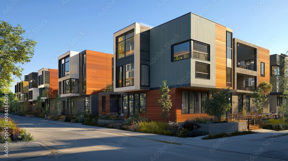 A sustainable urban housing project with multi-story buildings clad in breathable fiber cement siding, engineered to reduce heat islands in city environments A sustainable urban housing project with multi-story buildings clad in breathable fiber cement siding, engineered to reduce heat islands in city environments