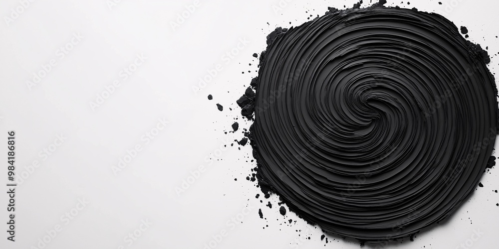 Fototapeta premium Black Swirl of Thick Paint on a White Background