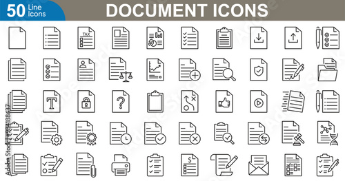 document outline icons set vector illustrator. File, folder, paper, digital, office, data, download, format and more. 