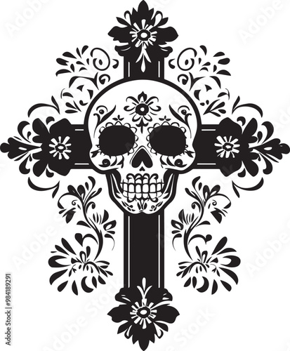 Dia De Los Muertos or Day of the Dead cross clean simple vector silhouette black