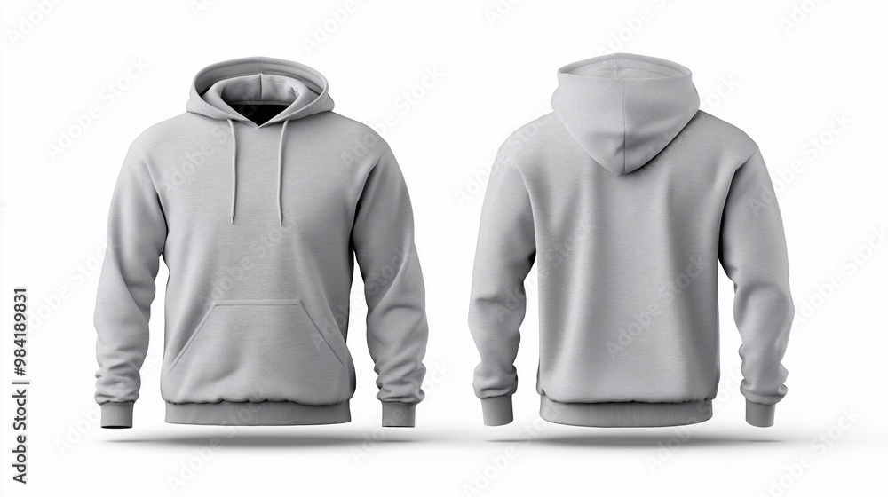 Gray Hoodie on White Background with Front and Back View Gray Hoodie on White Background with Front and Back View