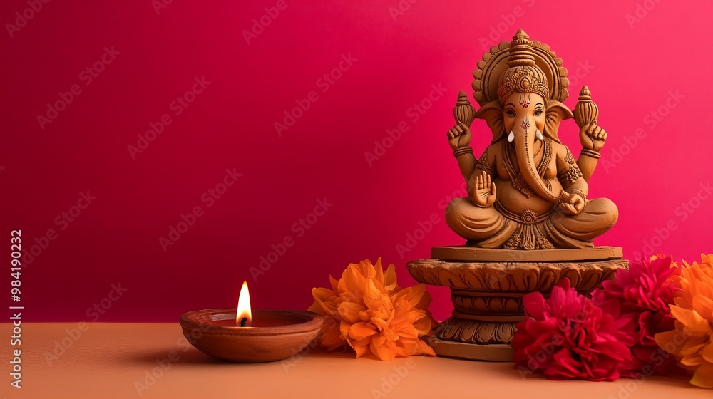 Shri Ganesha is the embodiment of wisdom and prosperity. Beautiful background of Hindu festival Diwali Shri Ganesha is the embodiment of wisdom and prosperity. Beautiful background of Hindu festival Diwali