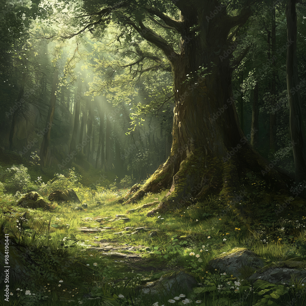 Obraz premium sun rays in the forest