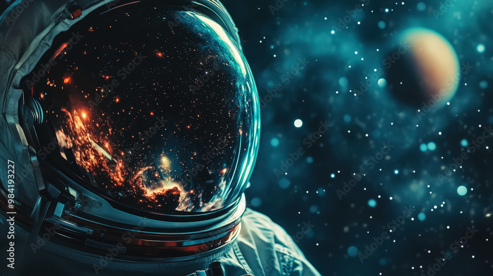 Astronaut in helmet floating in space, portrait, open space, milky way, stars and planets background. Generative AI Astronaut in helmet floating in space, portrait, open space, milky way, stars and planets background. Generative AI