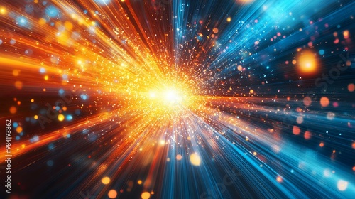 Abstract Light Burst with Orange and Blue Streaks