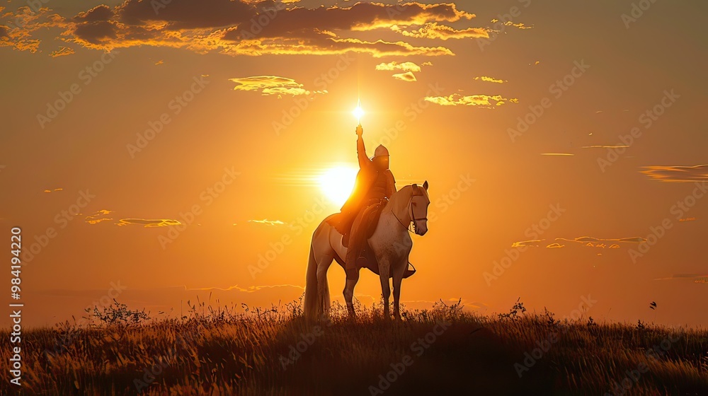 Tevbot standing heroically on his white horse, holding a glowing scout sword high in the air against a sunset backdrop. Tevbot standing heroically on his white horse, holding a glowing scout sword high in the air against a sunset backdrop.