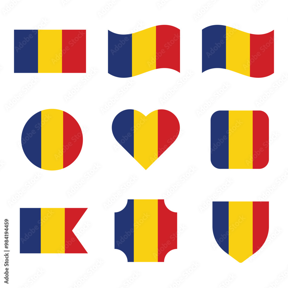 Fototapeta premium Romania country flag collections isolated on white. National flags. Vector set icons