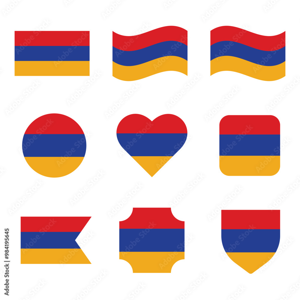 Fototapeta premium Set flag Republic of Armenia isolated background. Vector elements