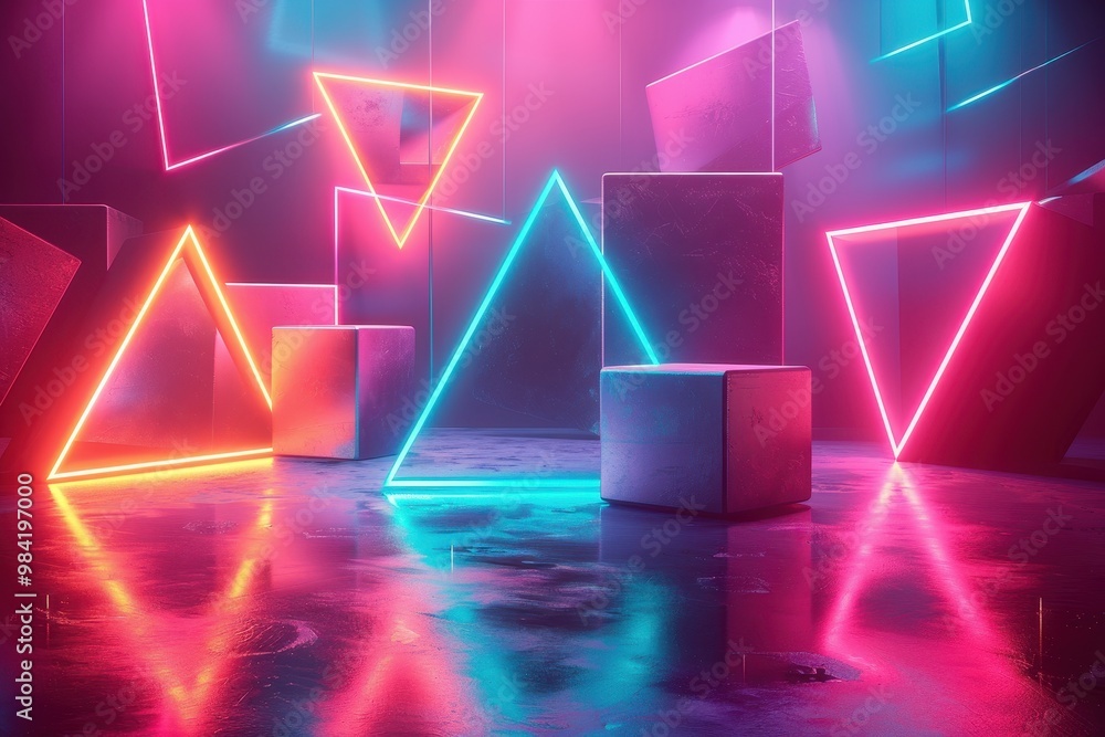 A neon room with neon lights and neon shapes A neon room with neon lights and neon shapes