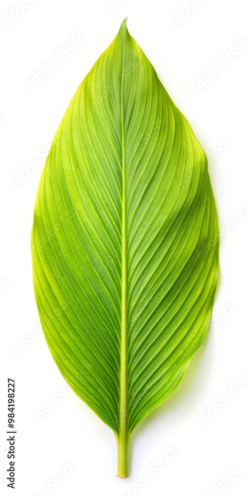 Fototapeta premium Fresh Turmeric Leaf Isolated on White Background - Herbal Ingredient for Natural Remedies and Spices