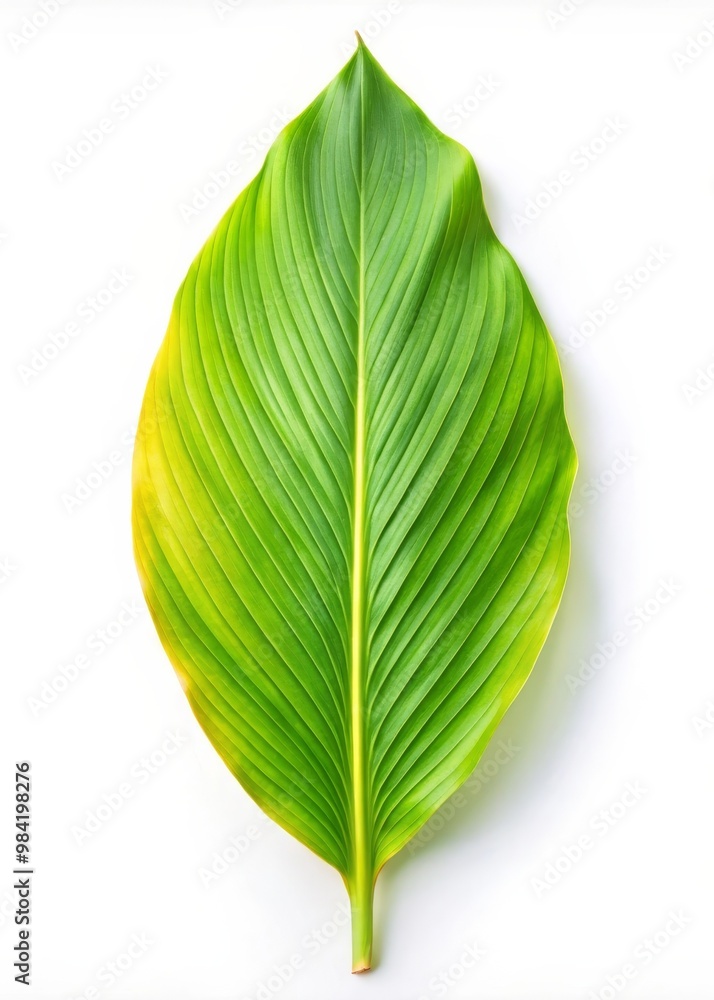 Obraz premium Fresh Turmeric Leaf Isolated on White Background - Herbal Ingredient for Natural Remedies and Spices