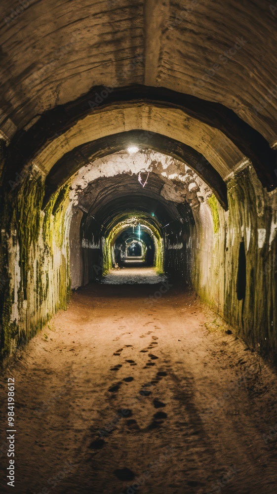 Mysterious Underground Tunnel with Lighting and Tracks Mysterious Underground Tunnel with Lighting and Tracks