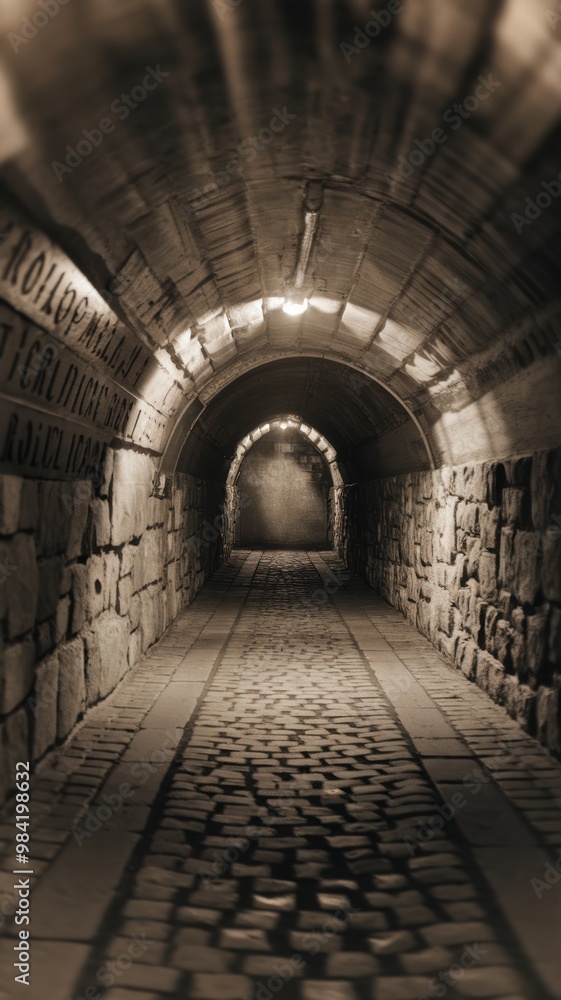 Mysterious Stone Tunnel with Cobblestone Pathway Mysterious Stone Tunnel with Cobblestone Pathway