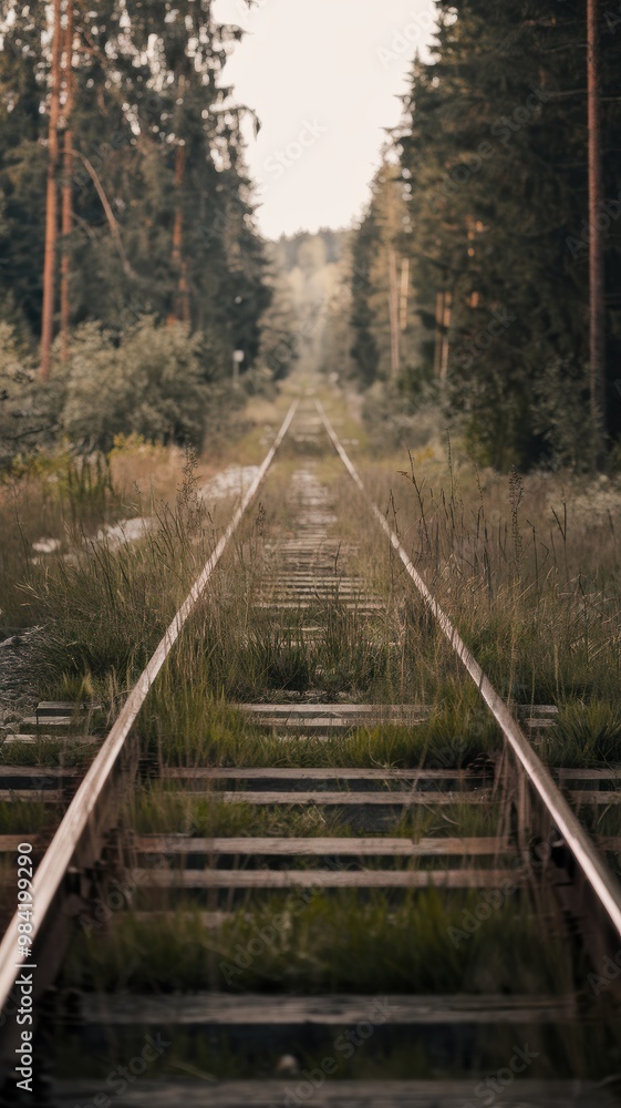 Overgrown Railway Tracks Surrounded by Forest Overgrown Railway Tracks Surrounded by Forest