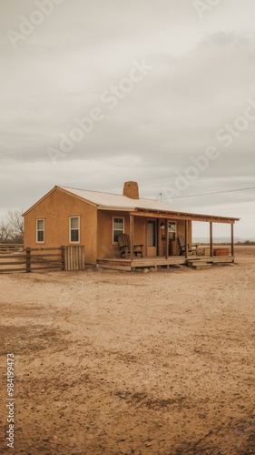 Wallpaper Mural Rustic Farmhouse in Arid Landscape Under Cloudy Sky Torontodigital.ca