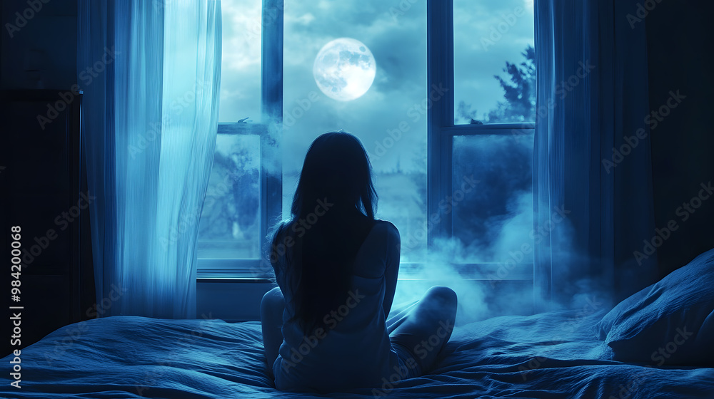 Woman suffer from insomnia can't sleep at night awaken from stress mental health problem Woman suffer from insomnia can't sleep at night awaken from stress mental health problem