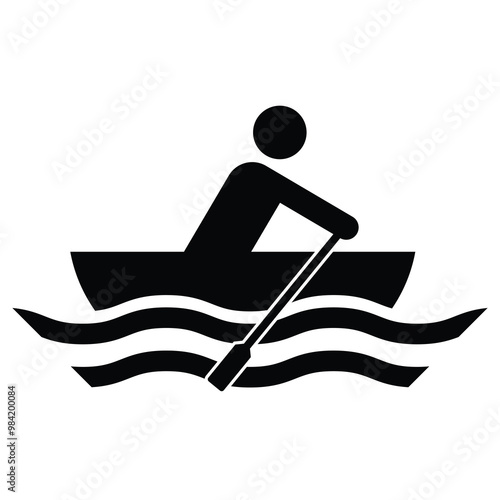 Silhouette of Rowing Person on Water Waves