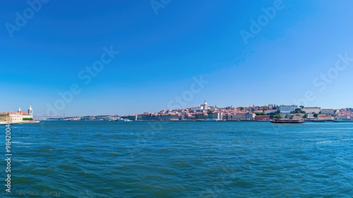 Lisbon Portugal. Panoramic Skyline of Tagus River and Architecture in the Capital City