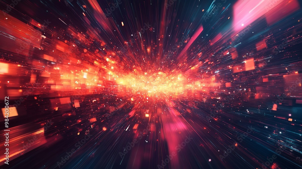 Abstract Red and Blue Light Streaks with Blurry Squares Abstract Red and Blue Light Streaks with Blurry Squares