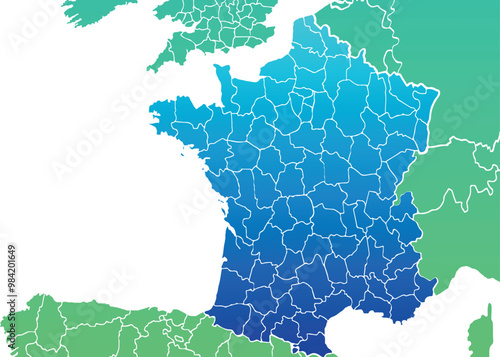 Metropolitan France, political map with capital Paris. Area of European France, which is geographically in Europe, compromising the mainland, Corsica and nearby French islands in the Atlantic Ocean. photo