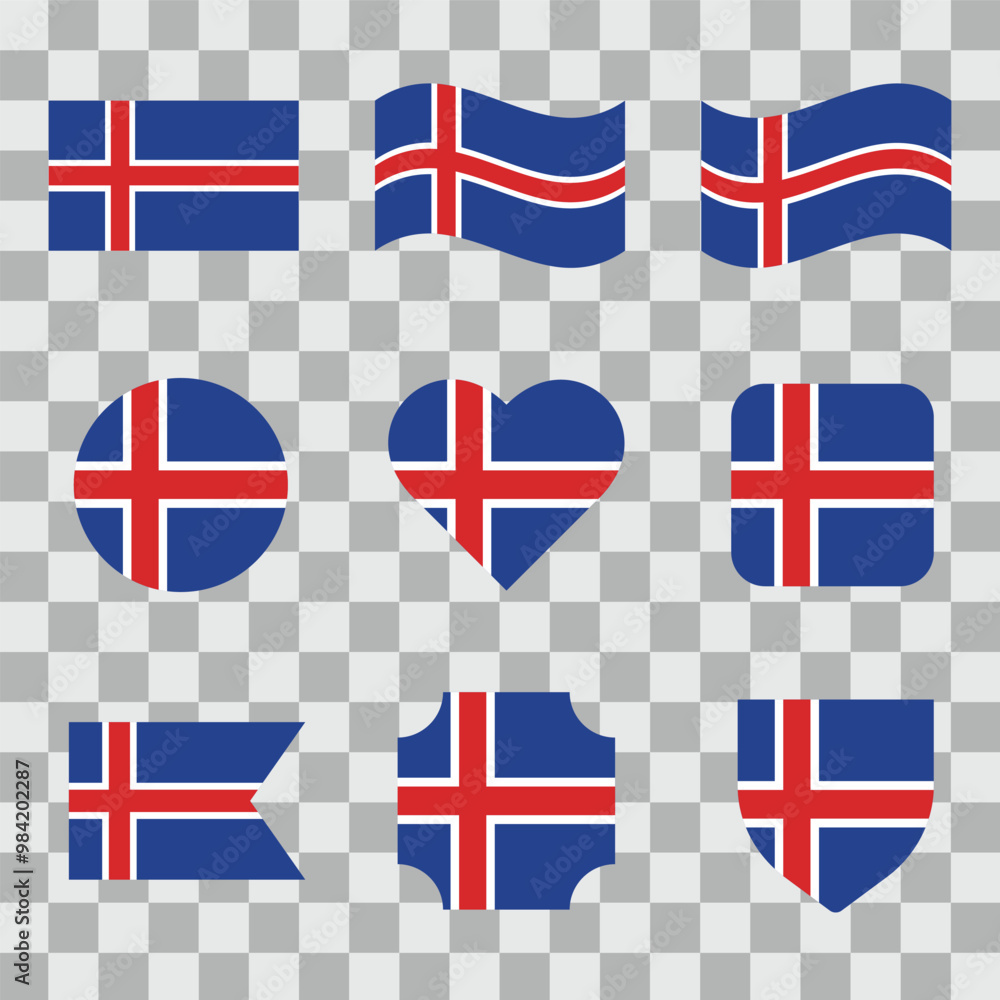 Iceland icon set. National symbol isolated on transparent background. Vector illustration. Iceland icon set. National symbol isolated on transparent background. Vector illustration.