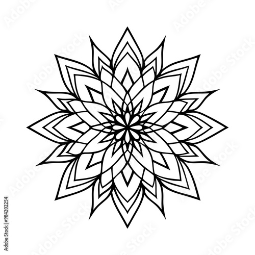 Intricate, symmetrical mandala design with detailed patterns, perfect for meditation and coloring.