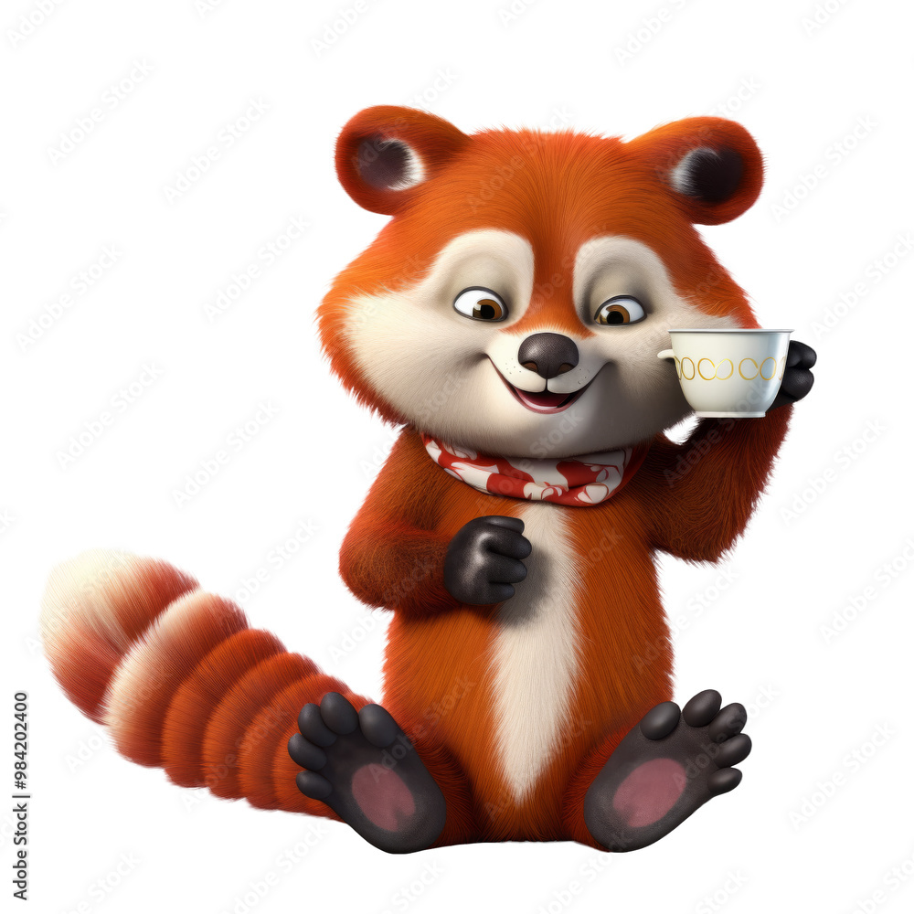 Red Panda with Tea Clipart Illustration Red Panda with Tea Clipart Illustration
