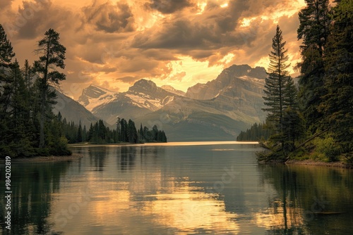 North America And Canada. Scenic View of Jasper National Park, Maligne Lake in Alberta photo