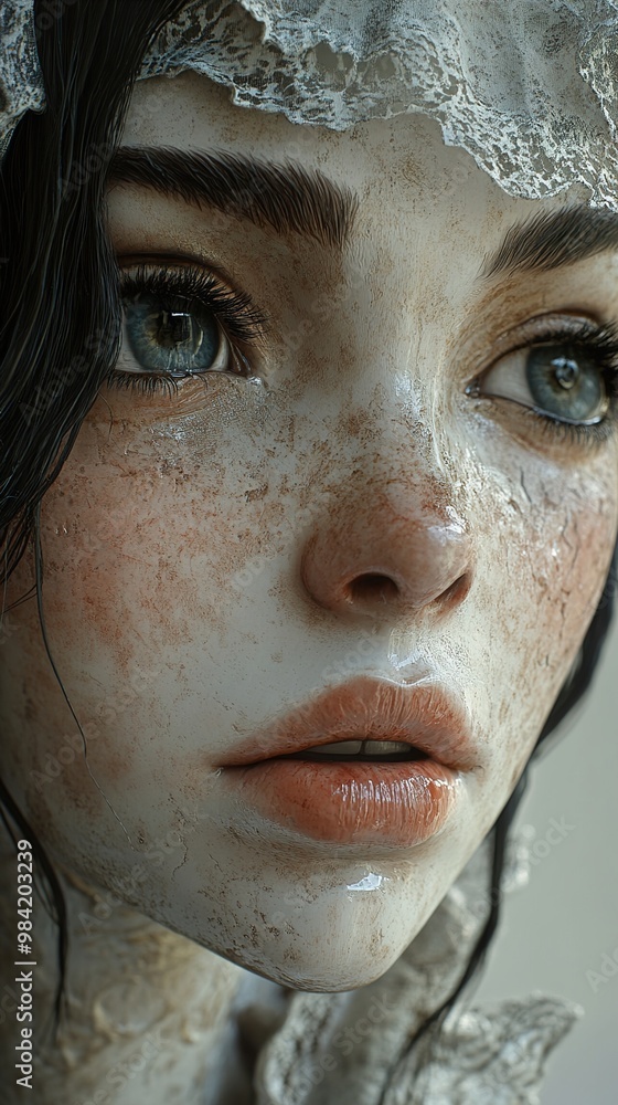 Close-Up Portrait of a Woman with Blue Eyes and Freckles Close-Up Portrait of a Woman with Blue Eyes and Freckles