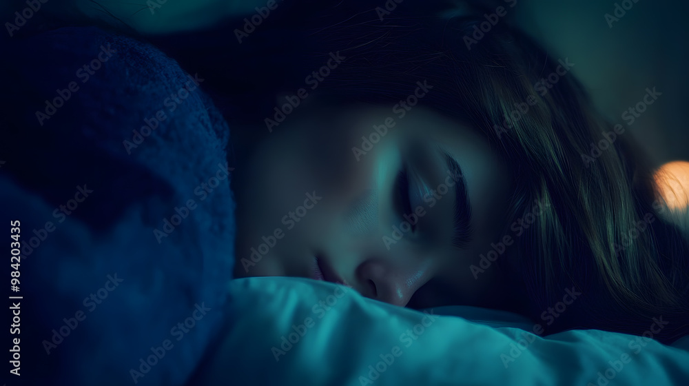 Close up Young woman sleeping at night Close up Young woman sleeping at night