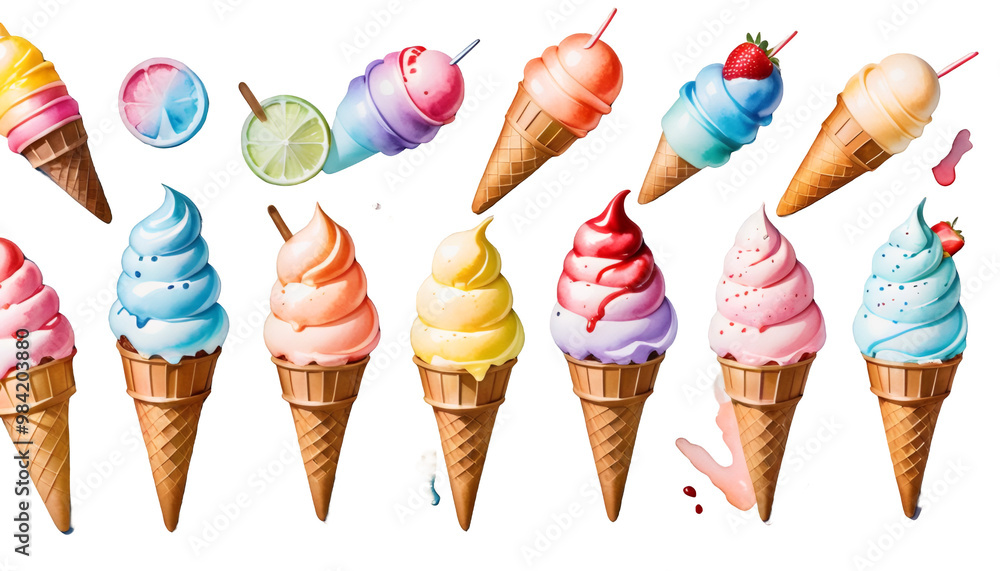 icecream clip watercolor colorful art set watercolor illustration painting art artistic ice food sweet clip art clip art isolated white background colourful summer summer cold bar row collection set