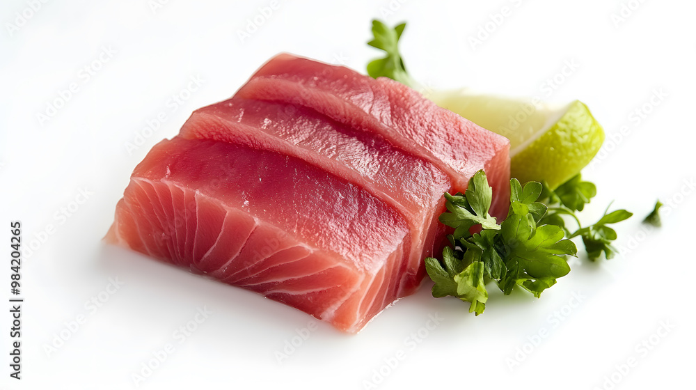Fresh raw tuna fillet slices isolated on white background Fresh raw tuna fillet slices isolated on white background