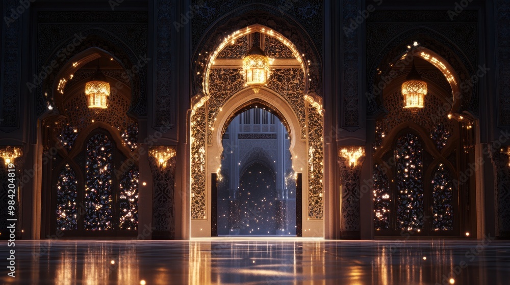 Obraz premium Illuminated Mosque Entrance