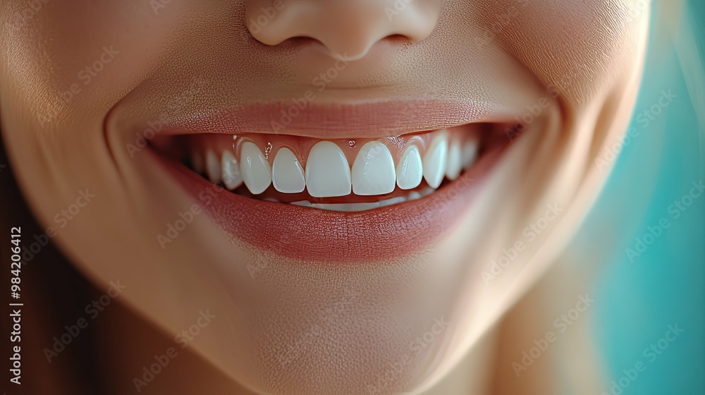 Fototapeta premium Close-up of a woman's smile with white, healthy teeth