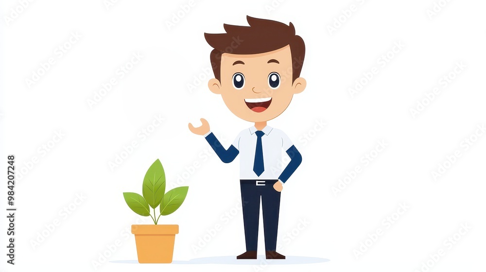 Businessman with Plant in Minimalist Style Illustration Businessman with Plant in Minimalist Style Illustration