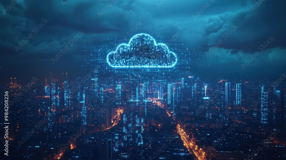 Obraz premium Digital Cloud Over Cityscape at Night