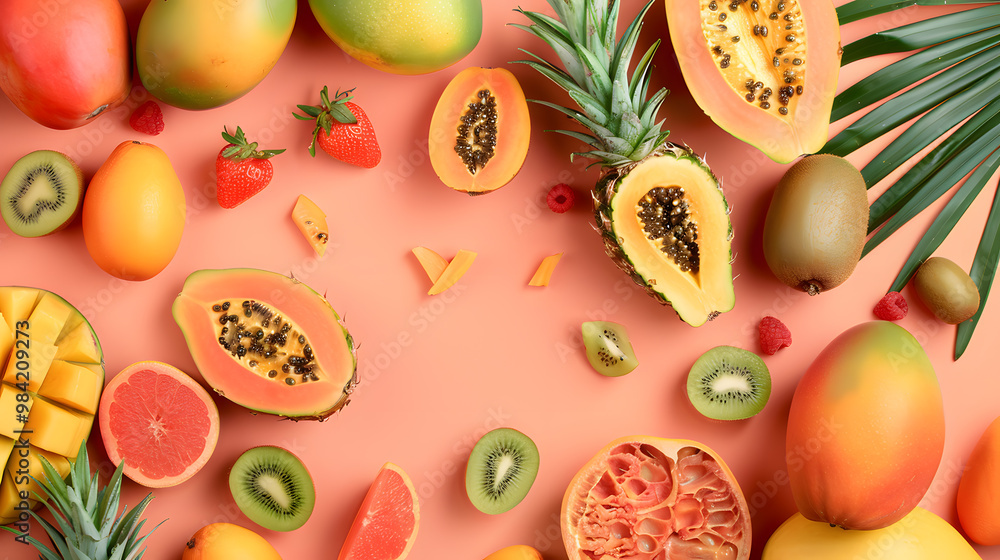 fruits and vegetables splashing in a graphic advertising background. fruits and vegetables splashing in a graphic advertising background.