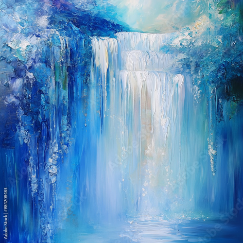 Enchanting Abstract Landscape with Cascading Waterfalls: A Surreal Visual Escape