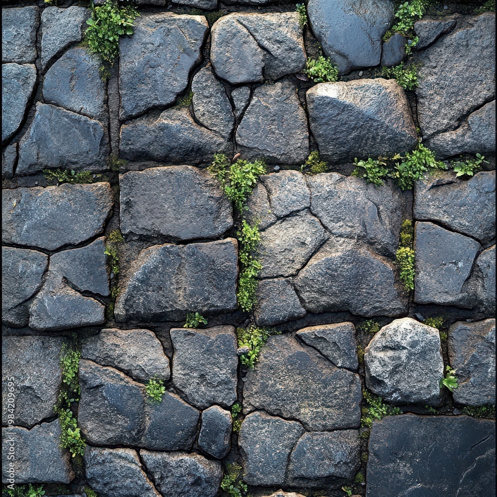 Obraz premium Textured Stone Pathway with Greenery Accents