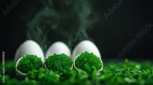 Thousandyear eggs China preserved eggs with a dark green yolk in Hong Kong photo